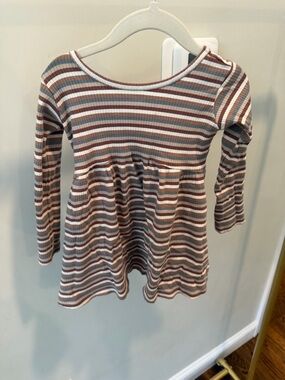 Quincy Mae Girls Long Sleeve Striped Dress - Brown & Cream